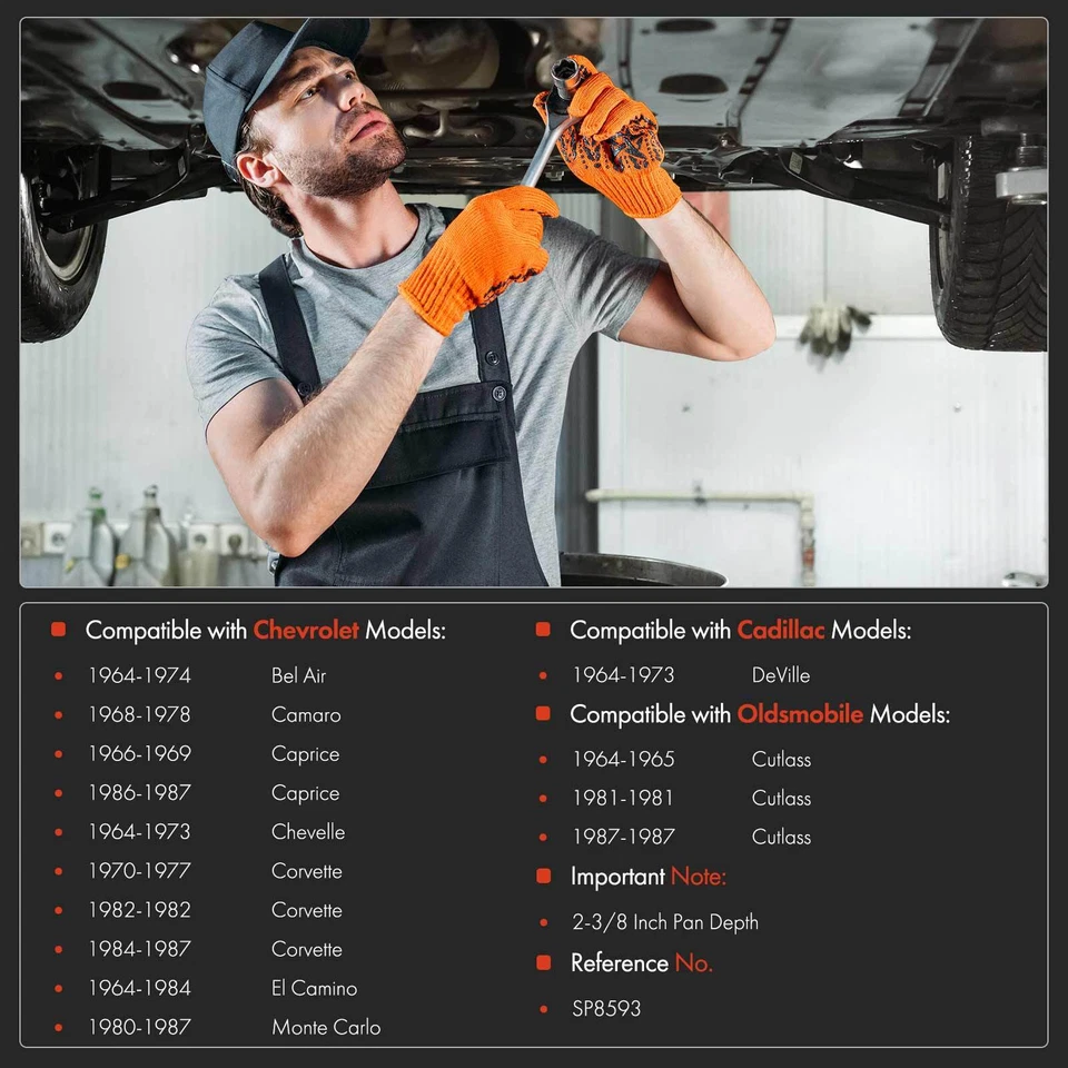 Pan de aceite de transmisión de aluminio para Chevrolet Camaro 1968-1978 Corvette Cadillac Foto 2 de 4