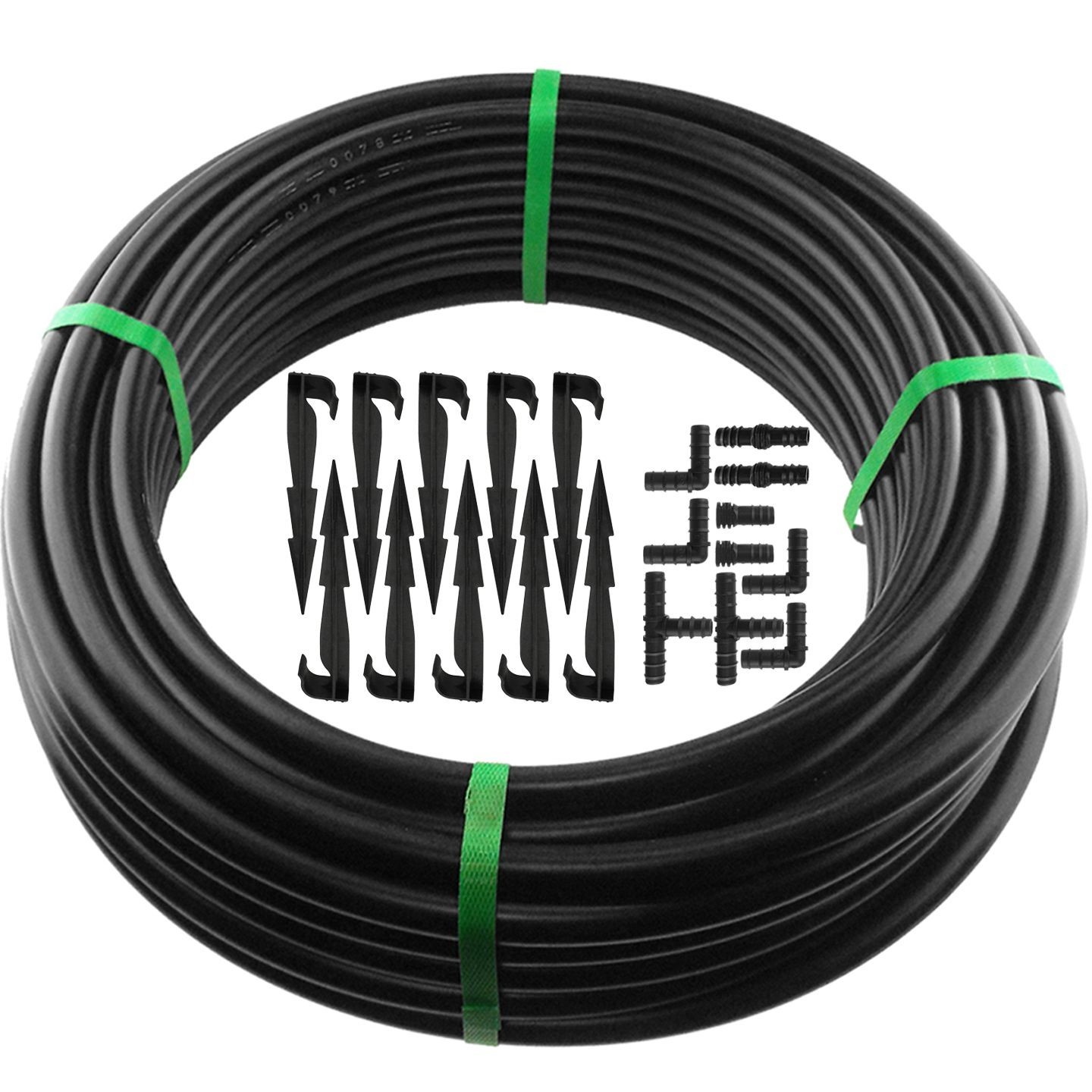 Garden Irrigation 25m LDPE Water Pipe 13/16mm with 20 Hold Down Pegs+10 fittings