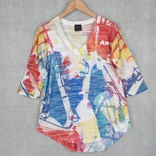 Inoah Shirt Womens Small Multicolor Abstract Scoop Neck 3/4 Sleeve Art Print USA