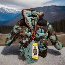 SNOZU Kids' Jacket with BEANIE Hat size 5 Blue Brown Green Pattern BRAND NEW NWT