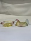 4.5" Multicolor Carnival Glass Hen On Nest Covered Dish Yellow Pink Blue — photo 2