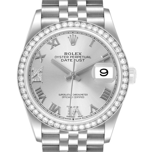 Rolex Datejust Steel Silver Diamond Dial Mens Watch 126284 Box...