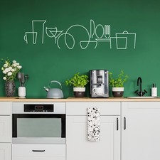 Abstract Kitchen Items - White 10.5" x 40" Wall Art Decal Vinyl Sticker