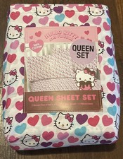 NEW Cute Hello Kitty Multicolored Hearts Queen Sheet Set 100 Cotton