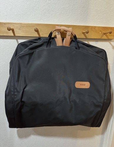 Jon Hart Black Garment Bag with Tan Leather Accents and MRB Monogram