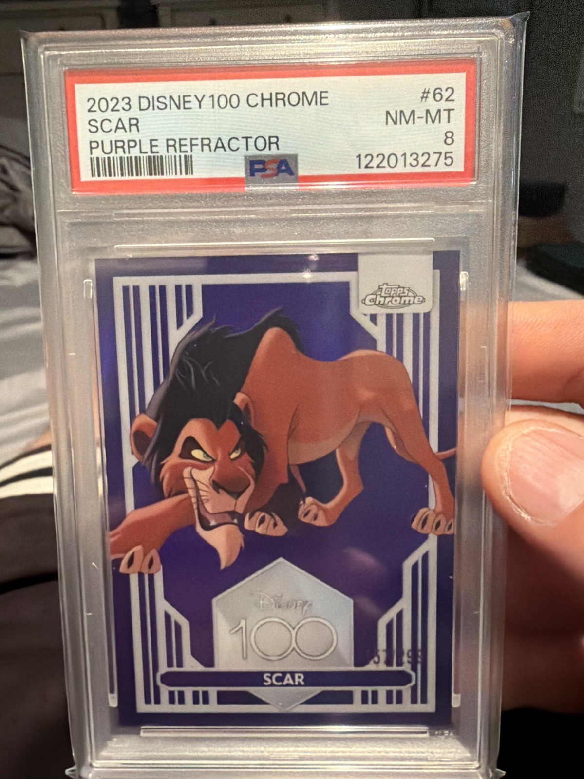 2023 TOPPS CHROME DISNEY100 PURPLE REFRACTOR #62 SCAR 134/299 PSA 9