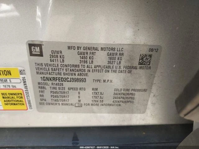 Used Brake Master Cylinder fits: 2012 Chevrolet Traverse  Grade A - Image 3 of 4