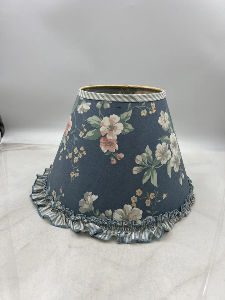 Abajur vintage floral com babado Cottagecore azul rosa chique gasto abajur abajur 14" - Imagem 2 de 4