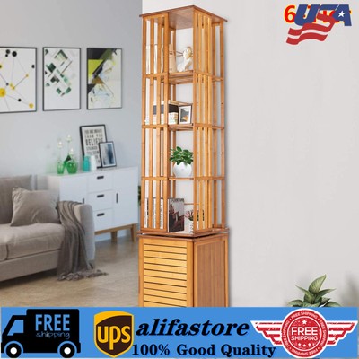 6-Tier Home Office Corner Book Shelf Bamboo 360° Rotating Storage Display Rack