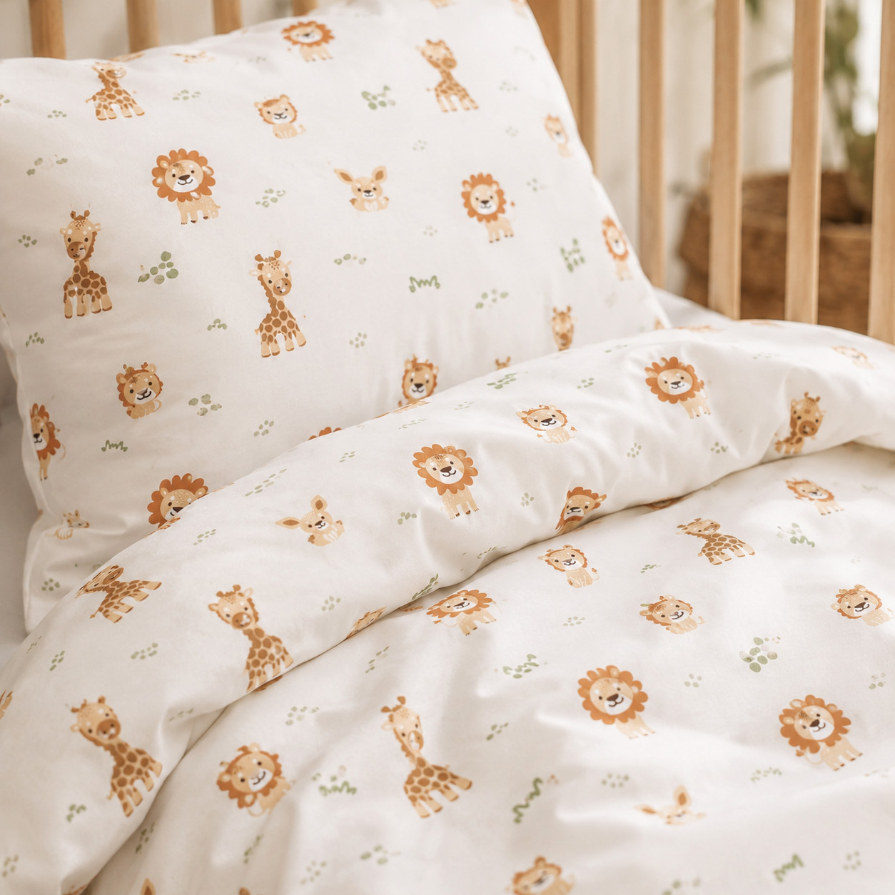 Set lenzuola lettino animali safari beige naturale 100% cotone piumone cuscino lenzuola foto 3