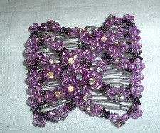 Magic Hair Combs Purple Crystal Floral Stretchy Double Comb NWT