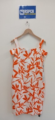 Brandneu mit Etikett Roman Originals weiß orange Blumen Cold Shoulder Kleid Größe 14 UVP 45 £