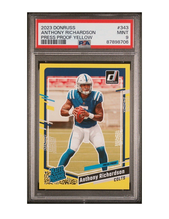 2023 Donruss Anthony Richardson #343 Press Proof Yellow RC PSA 9 Rated Rookie