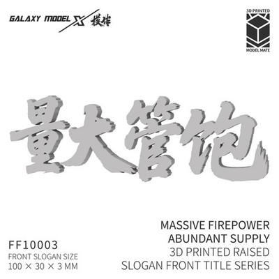 Galaxy FF10003 MASSIVE FIREPOWER ABUNDANT SUPPLY  3D PRINTED RAISED SLOGAN FRONT