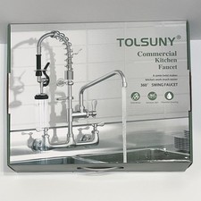 TOLSUNY Commercial Pre-Rinse Kitchen Faucet Wall Mount 8  Center Chrome NEW