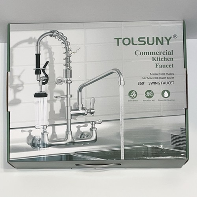 #ad #ad TOLSUNY Commercial Pre Rinse Kitchen Faucet Wall Mount 8” Center Chrome NEW $149.99