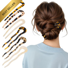 6 Pcs French Hair Pins Tortoise Shell U Shaped Acetate 2 Prong Bun Stick Women