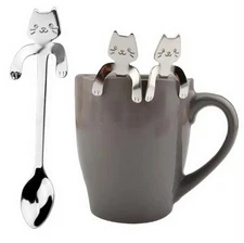 3pcs Stainless Steel Cute Cat Shape Coffee Spoons – Mini Dessert & Snack Scoops