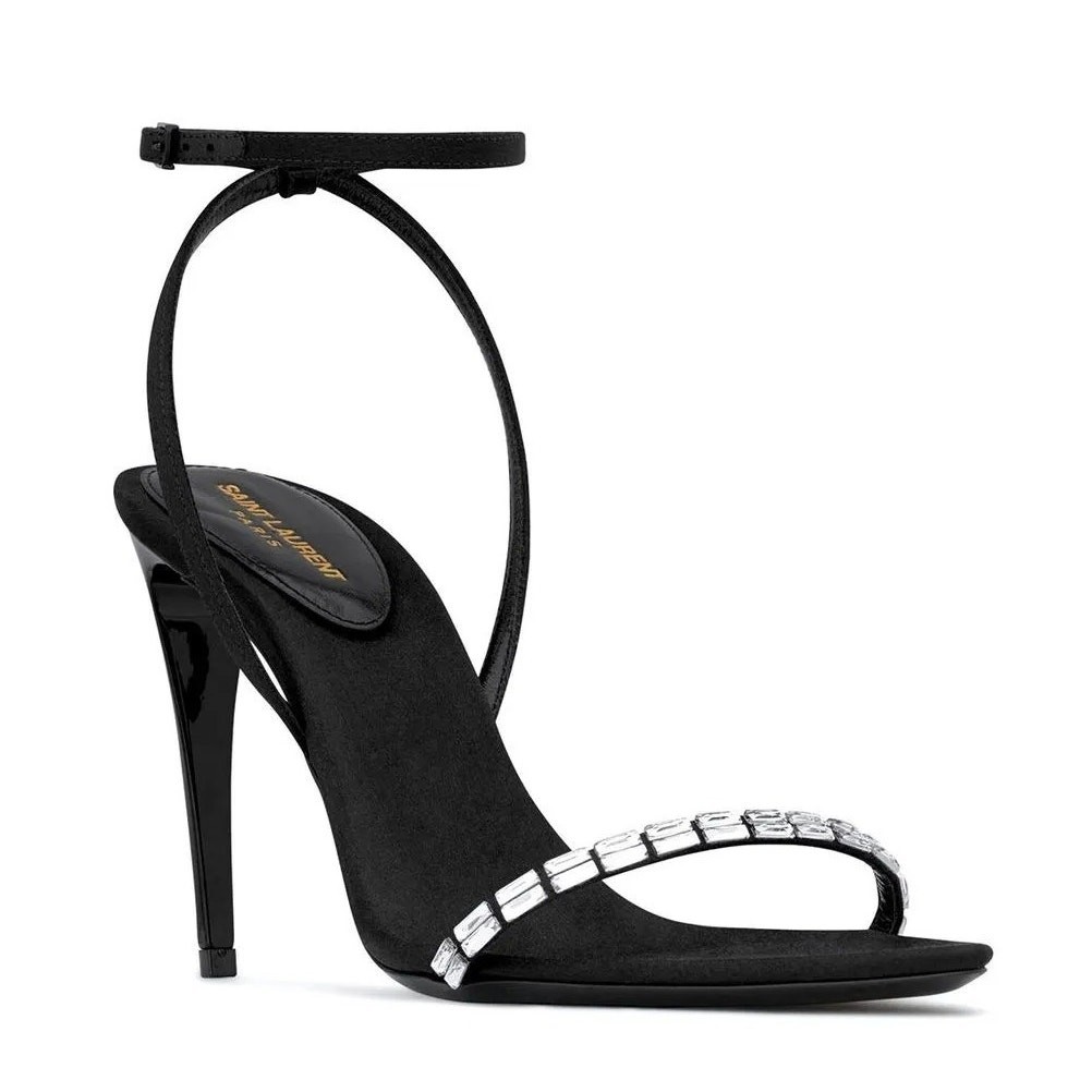 Sandali Saint Laurent Gloria tacco impreziositi formali festa crepe raso taglia 9