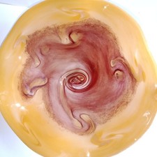 Coupe en Verre soufflé Jaune Rouge Signé Pascal Guernic Maître Verrier Monpazier