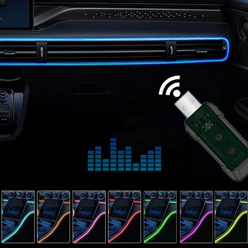 USB interior de carro RGB LED faixa de luz ambiente luz invisível suporte controle APP - Imagem 3 de 4