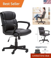 Office Task Chair with Adjustable Height, 360 Swivel, Padded Armrests, Mid-B...