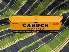 Vintage Canuck C-I-L, Canada, 500 Greased 22 Long Rifle Ammo Box, (Empty)