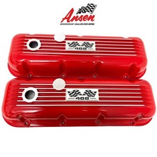 Big Block Chevy 468 Flag Logo Valve Covers Classic Finned - Red - Ansen Usa