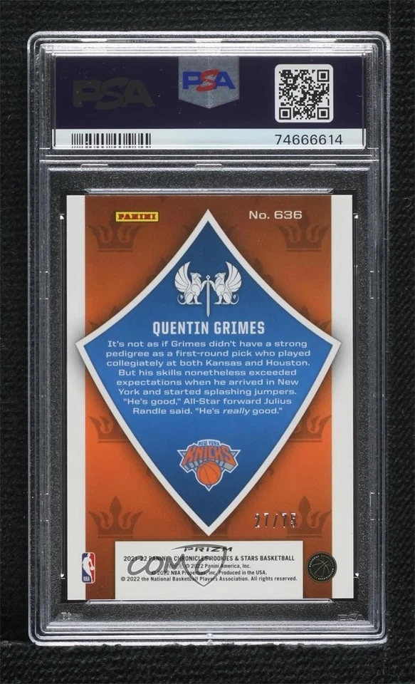 2021 Chronicles Crusade 75th Anniversary /75 Quentin Grimes PSA 9 MINT Rookie RC - Image 2 of 2