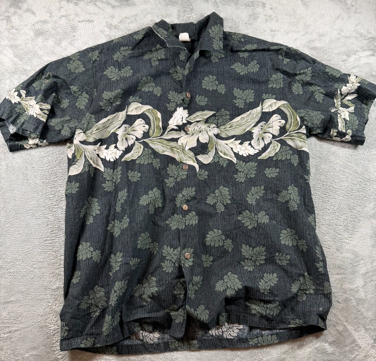 Men’s XL Hawaiian Shirt Dark Green Tropical Leaf Button Up Short Sleeve Made USA
Opens in a new wind