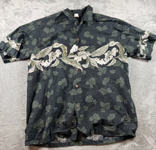 Men  s XL Hawaiian Shirt Dark Green Tropical Leaf Button Up Short Sleeve Made USA