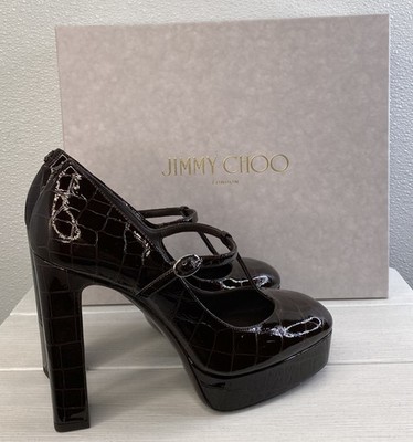 Jimmy Choo Marlene Mary Jane Sambuco Shiny Croc Embossed Pump Women US6.5 EU36.5
