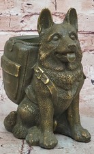 Decorativa Cane Bronzo Statua Spazzola Sostegno Firmato M.Lopez Tedesca Pastore