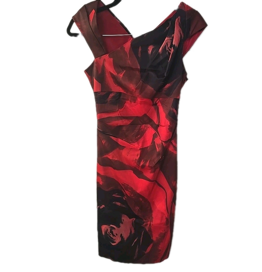 Karen Millen Asymmetrical Neckline Cutout Cocktail Dress Red Black P2p 16