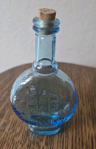 Vintage Miniature Light Blue Glass Bottle "Vienna" Taiwan with Cork