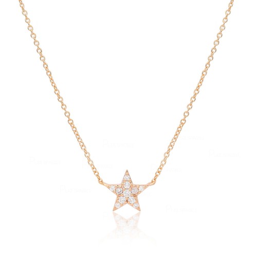 14K Yellow Gold Lab-Created Diamond Star Choker Necklace For Mother's Day Gift - Picture 4 of 5
