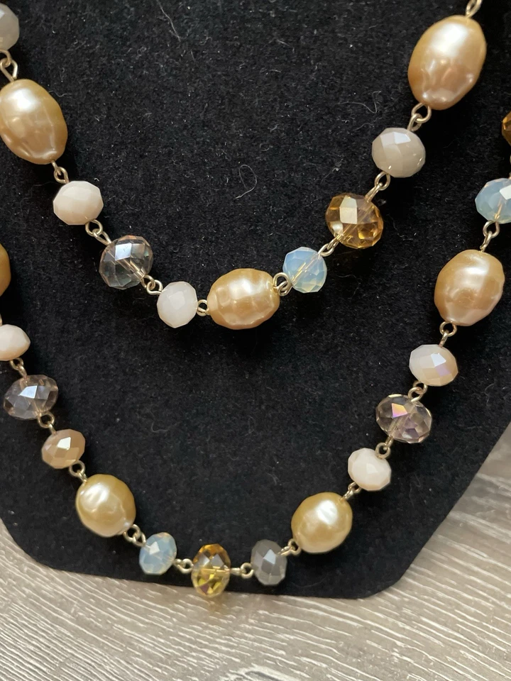 Collar Largo Charter Club Perla Champagne Cuentas Cristal Facetado Tono Dorado Foto 3 de 4