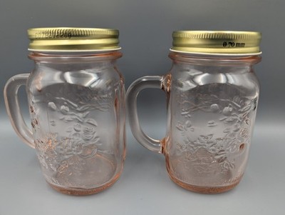 2x Bormioli Rocco Quattro Stagioni Gläser Rosa Krug mit Griff Deckel ca 0,4l  