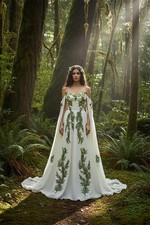 White Off Shoulder Wedding Dress Long Sleeve Lace-Up Back Court Train Bride Gown