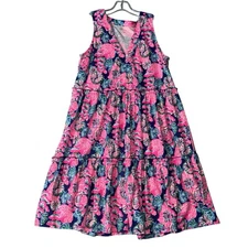 Lilly Pulitzer Lorina V-Neck Dress Oyster Bay Navy Shroom with View Sz Small NWT