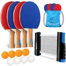 Best FBSPORT Ping Pong Paddle Set Table Tennis Set with 4 Rackets and 8 Balls
