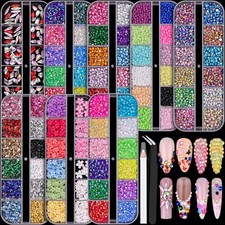 8 Boxes Nail Rhinestones Charms and Gems Nail Pearls 3D Flowers for Nails