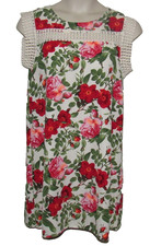 Valentines 12PM by Mon Ami Floral Roses Shift Dress Juniors L Ivory Red Crochet
