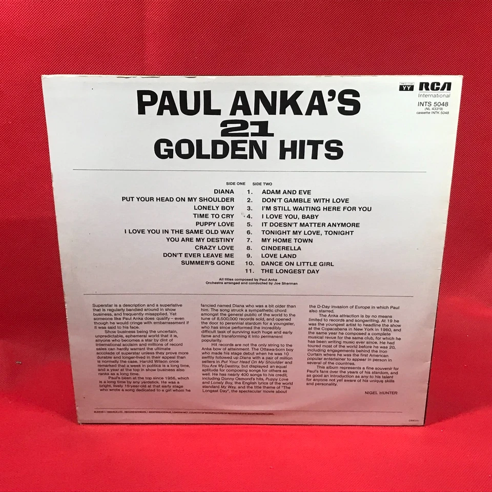 PAUL ANKA Paul Anka's 21 Golden Hits - 1980 UK vinyl LP Diana Best Of Lonely Boy - Image 2 of 4