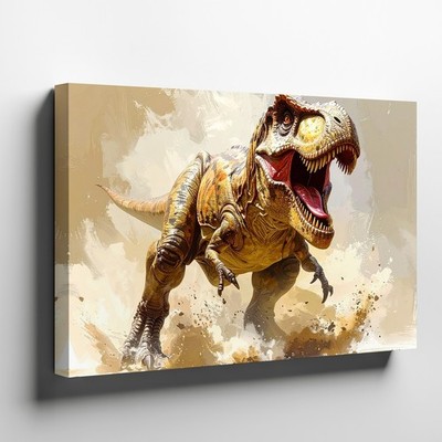 Canvas Wall Art a Hyperrealistic Rendering of a Tyrannosaurus Rex Bursting