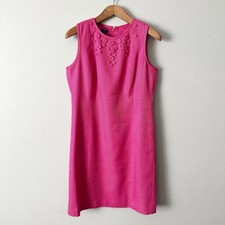Talbots Pink Woven Linen Preppy Spring Sleeveless Sheath Dress Women's Size 14
