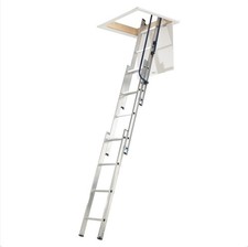 Werner Loft Ladder Aluminium Folding 3 Section Handrail Attic Stairs 3.1m