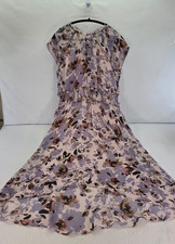 Simply Vera Womens XL Chiffon Dress Hi-Lo Shirred Waist Cap Sleeve Floral Lilac