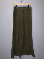 Aerie Women's Green Knit Wide-Leg Pants M Regular Solid Pattern Pull-On Style
