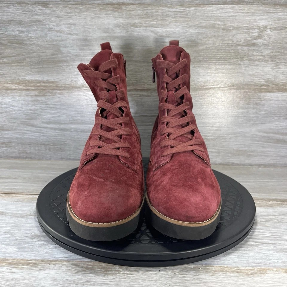 Botas de combate Vionic para mujer Lani de gamuza borgoña resistentes al agua con cordones talla 10 Foto 2 de 4